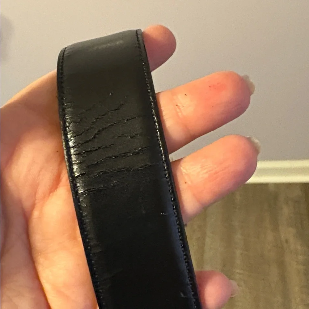 Tumi Black Leather Belt with Silver Metal Buckle